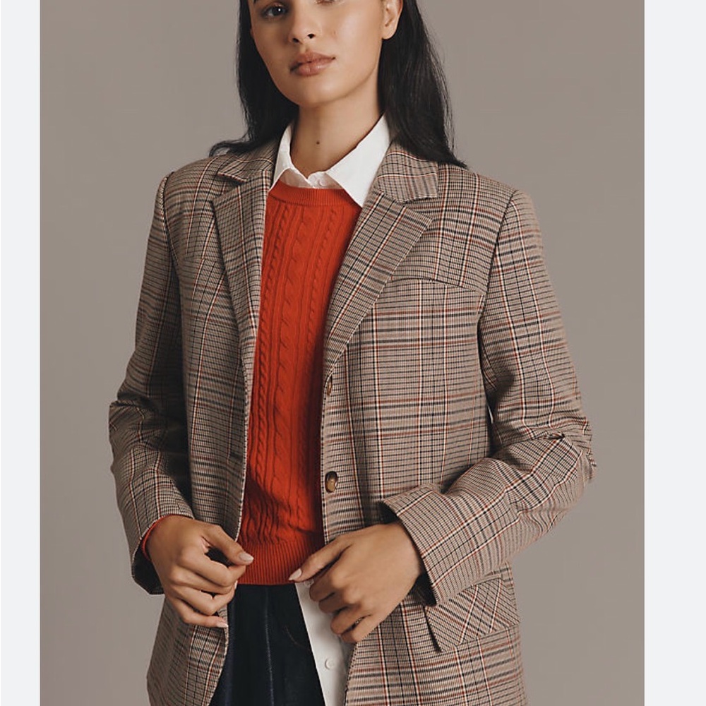 Walter Baker Checked Blazer Jacket in Beige with Red Accents - Women